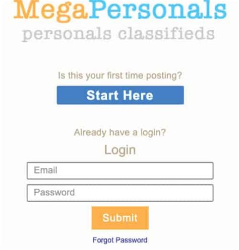 In my attempt to create a Megapersonals account, an online platform for personalized classified ads, I completed all the necessary information and reached the age verification stage. . Megapersonals login